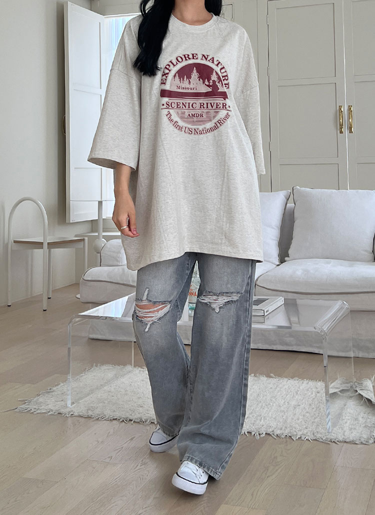 オーバーサイズボクシー半袖プリントTシャツ | レディースファッション