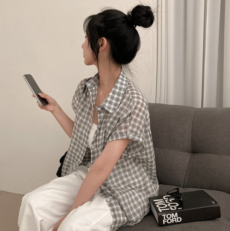 ロールアップオーバーサイズ半袖チェックシャツ | 詳細画像17