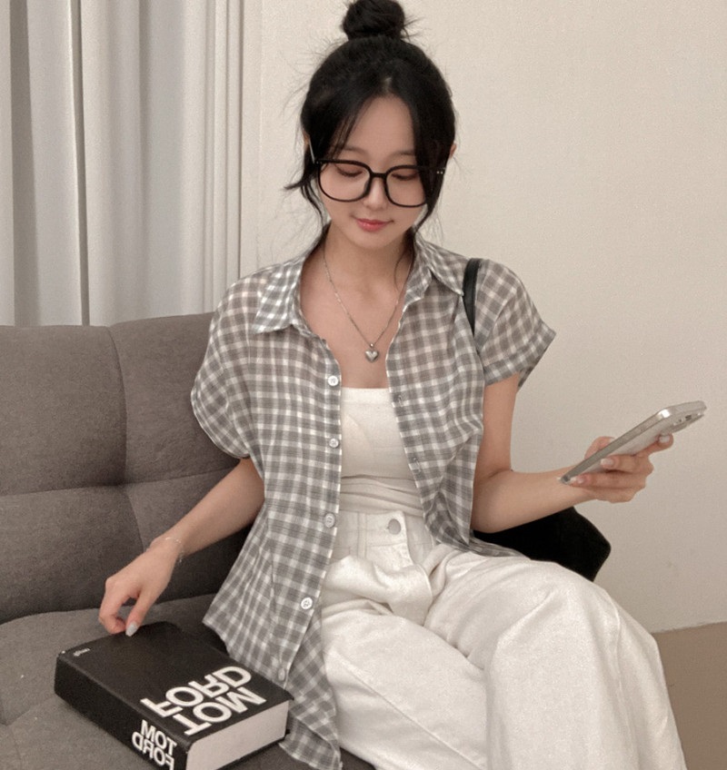 ロールアップオーバーサイズ半袖チェックシャツ | 詳細画像19