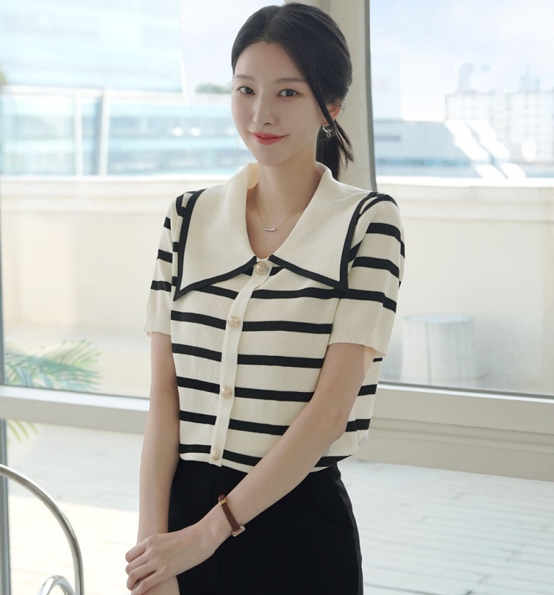ニットカラー半袖ボーダーTシャツニット | 詳細画像3