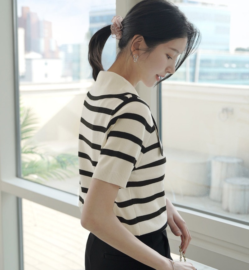 ニットカラー半袖ボーダーTシャツニット | 詳細画像8