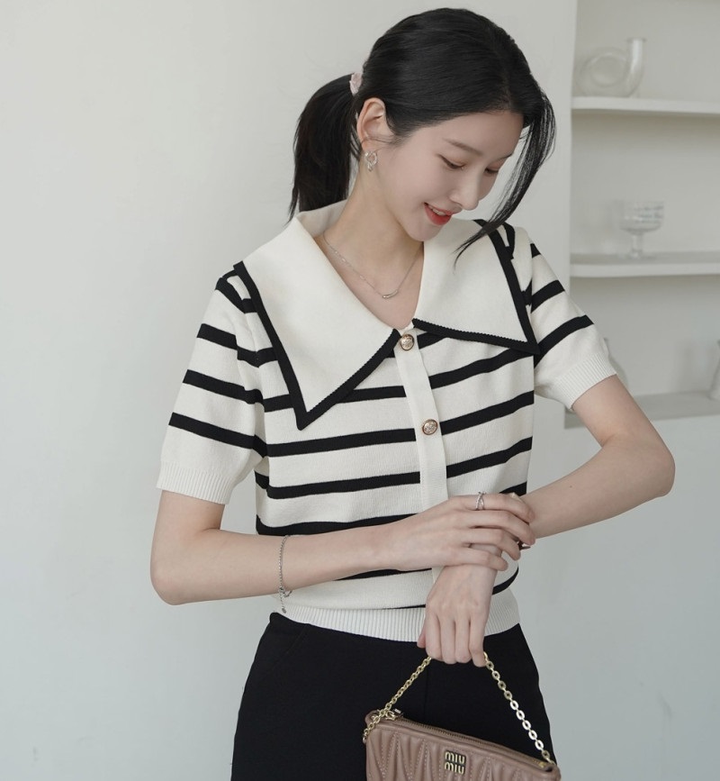 ニットカラー半袖ボーダーTシャツニット | 詳細画像11