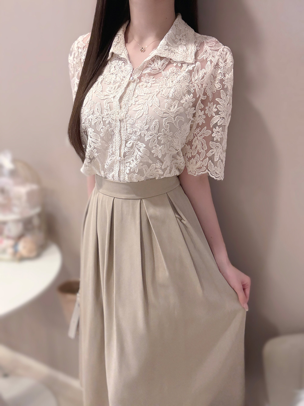 シースルーレース半袖ブラウス | 詳細画像2