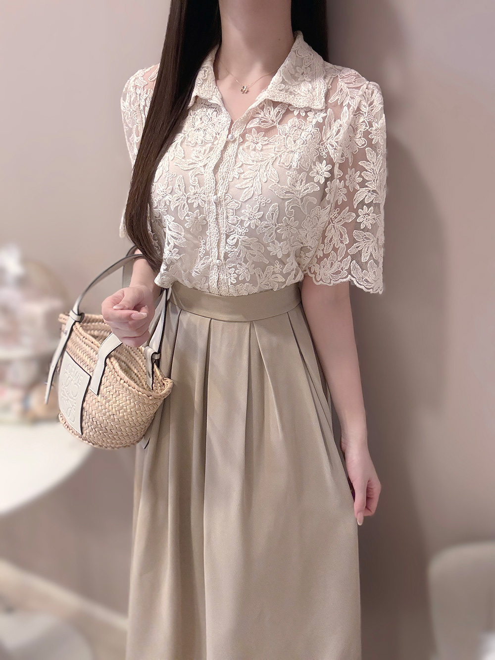 シースルーレース半袖ブラウス | 詳細画像6