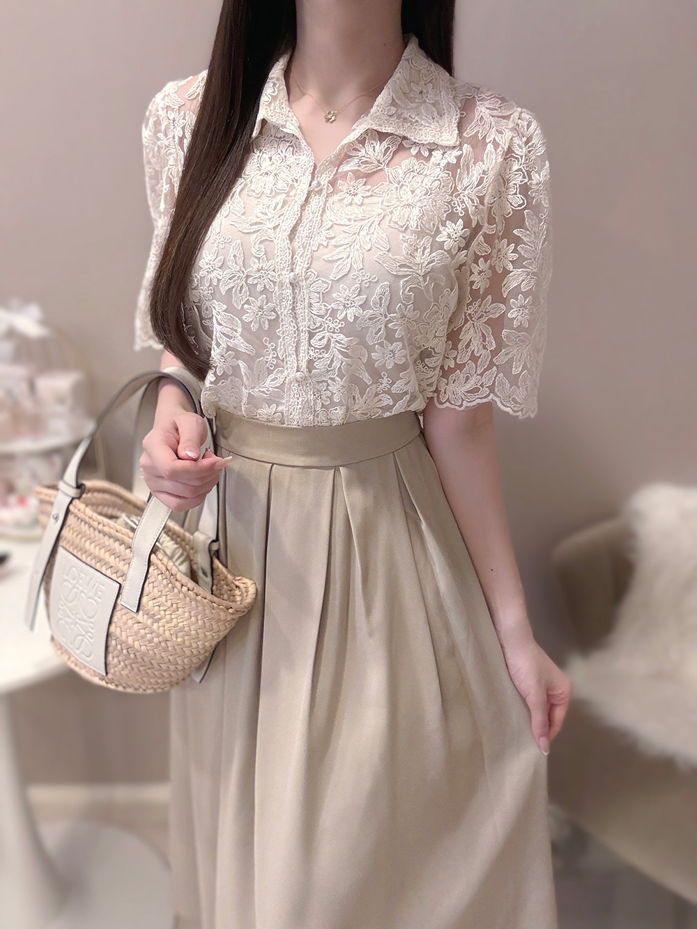 シースルーレース半袖ブラウス | 詳細画像10