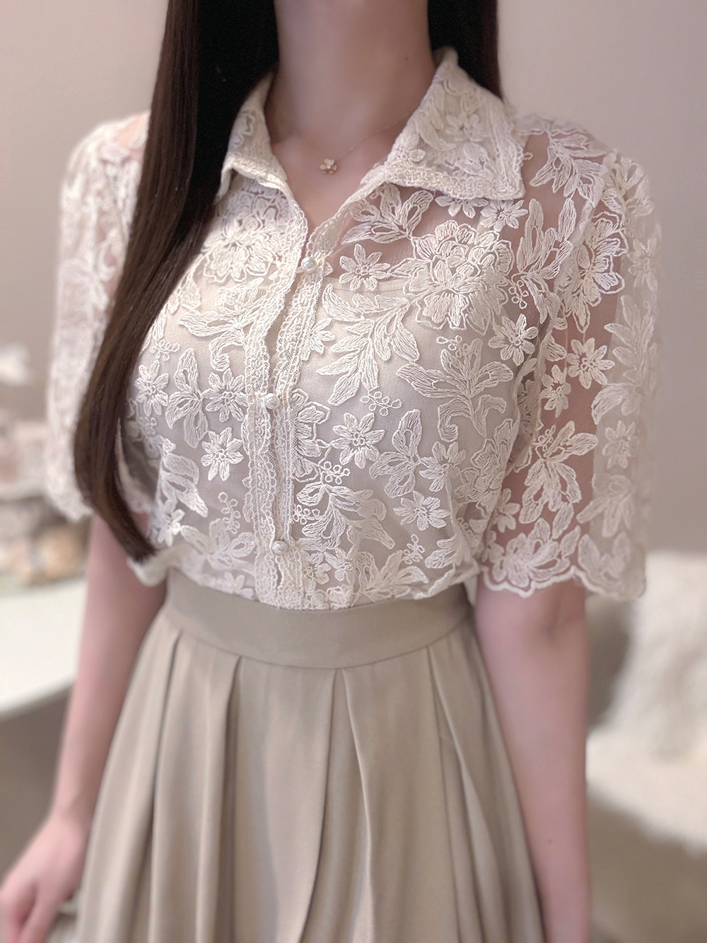 シースルーレース半袖ブラウス | 詳細画像11