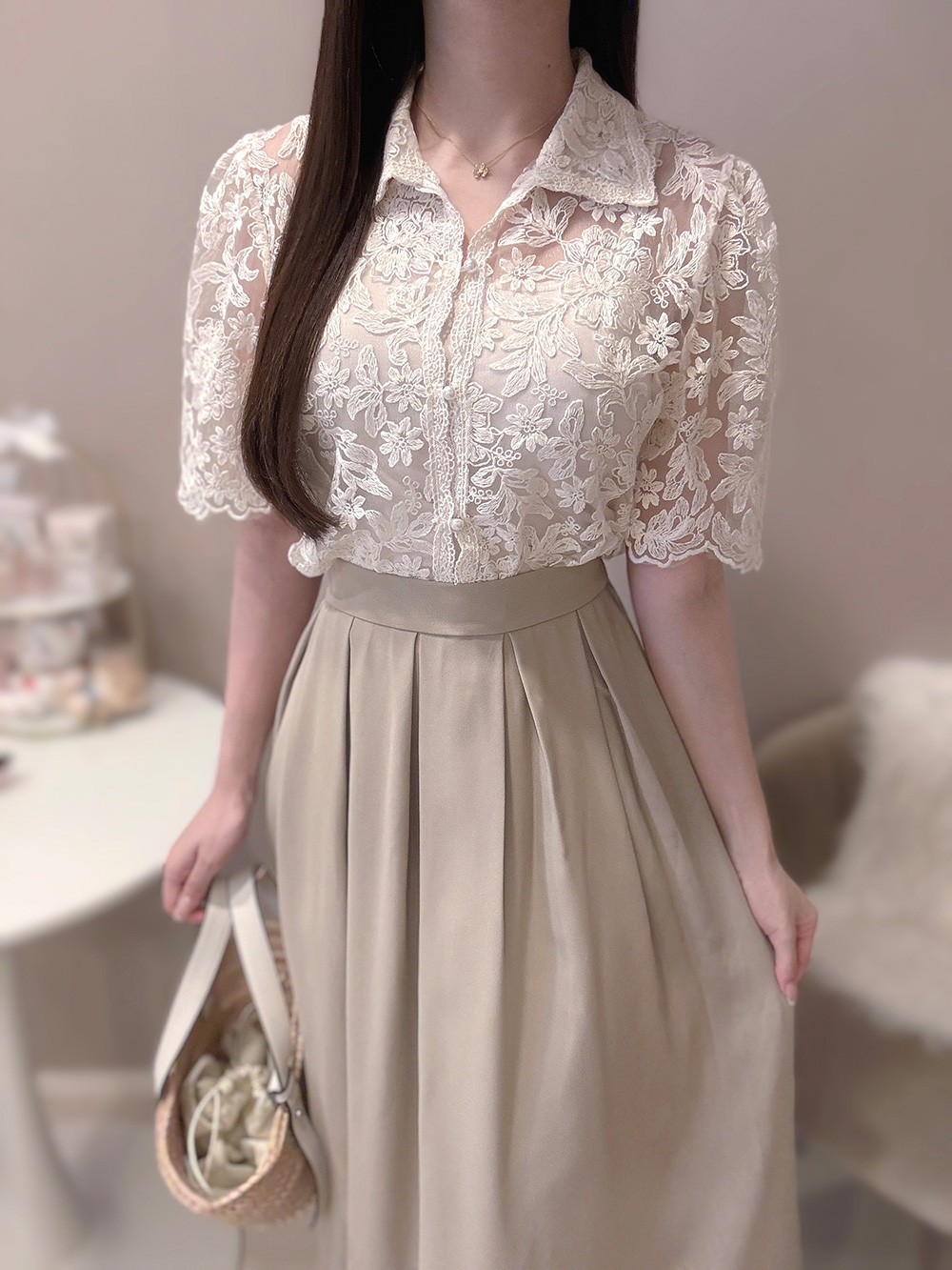 シースルーレース半袖ブラウス | 詳細画像12