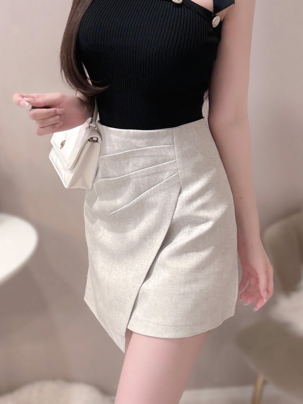 パンツ裏地タックラップ調ミニスカート | 詳細画像3