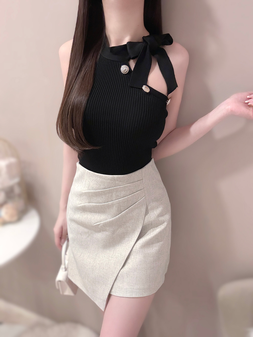 パンツ裏地タックラップ調ミニスカート | 詳細画像4