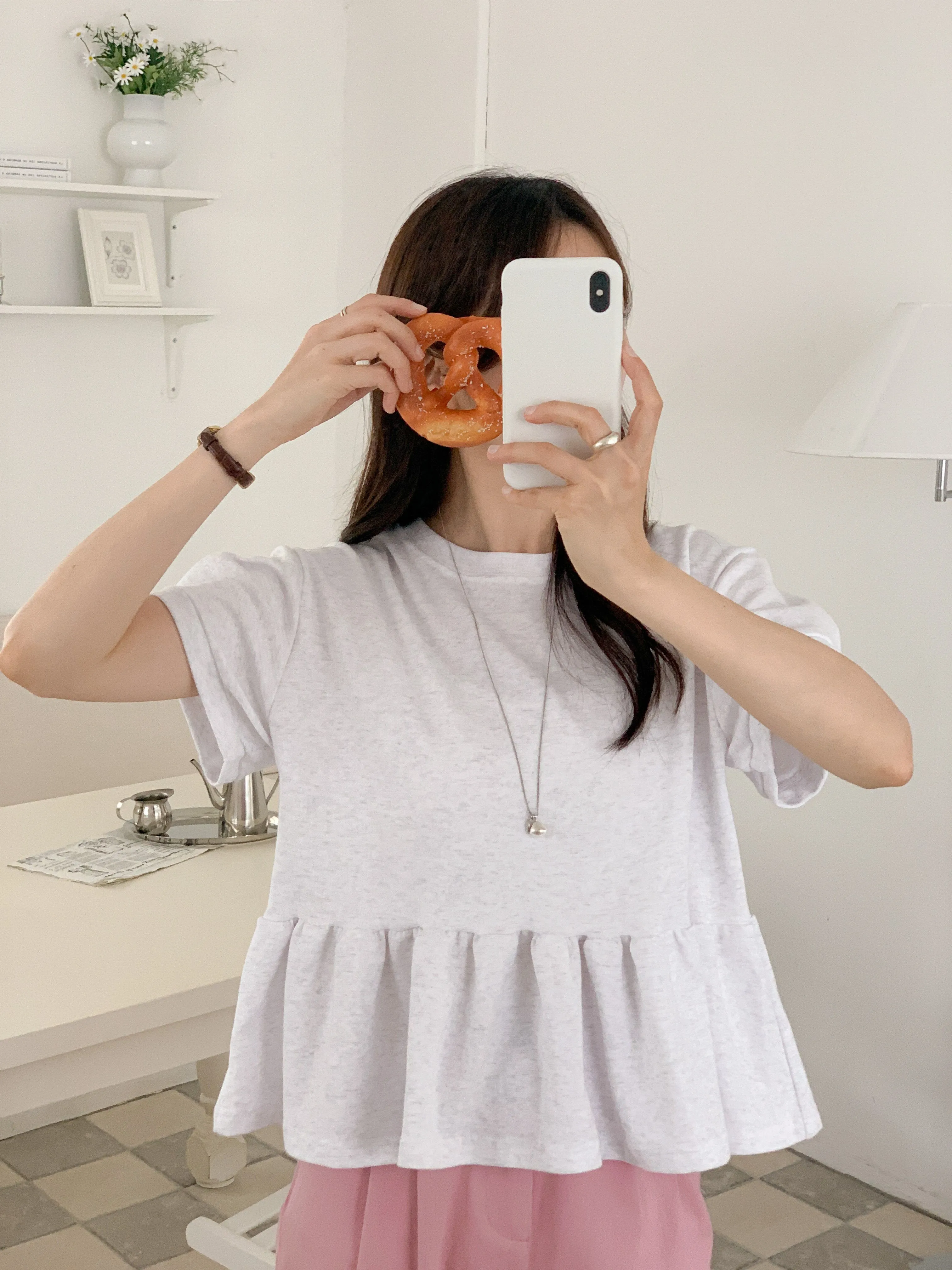 ラウンドネックフリル半袖Tシャツ | 詳細画像1