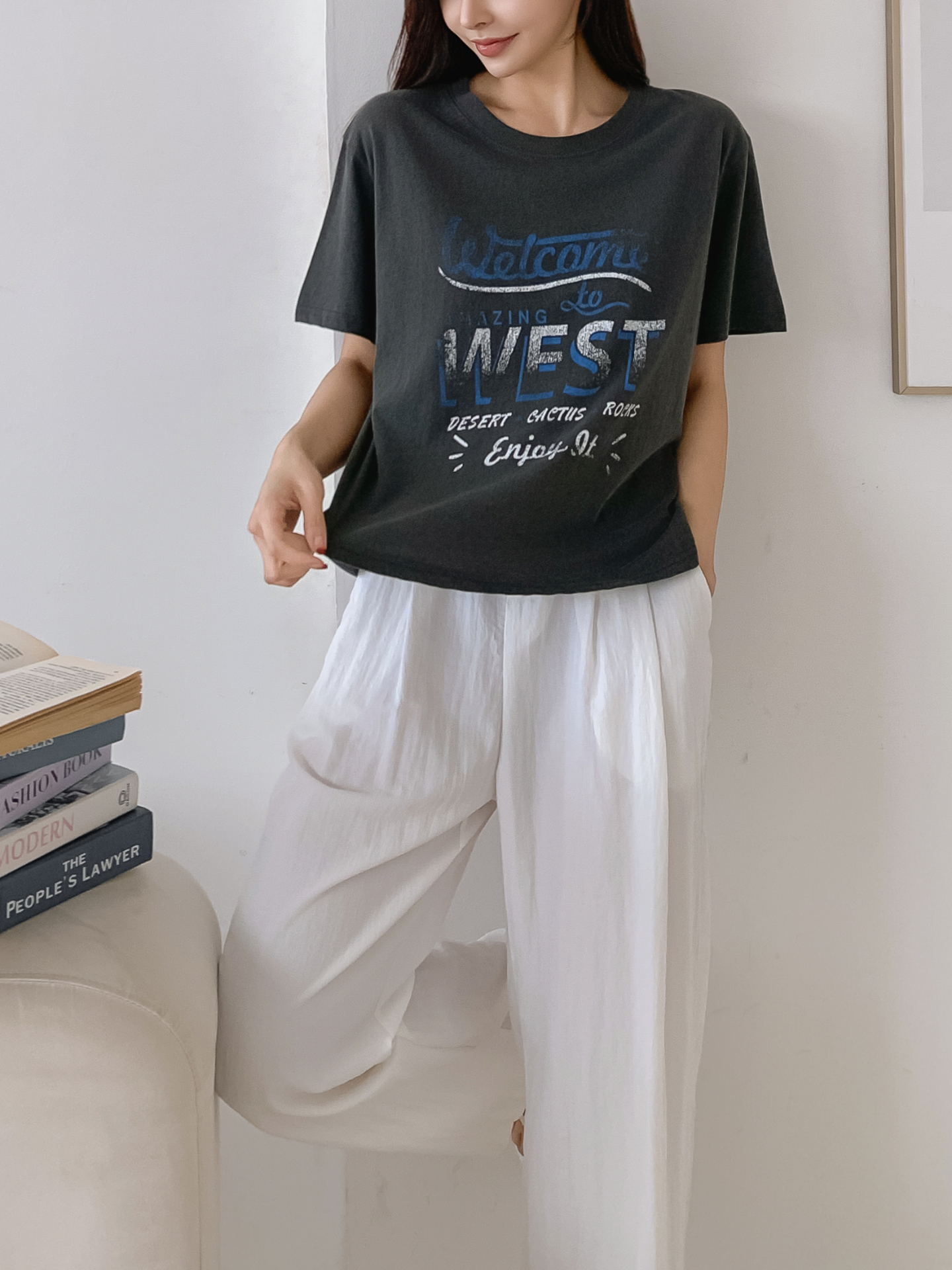 コットンラウンドネックルーズ半袖ロゴTシャツ | 詳細画像3