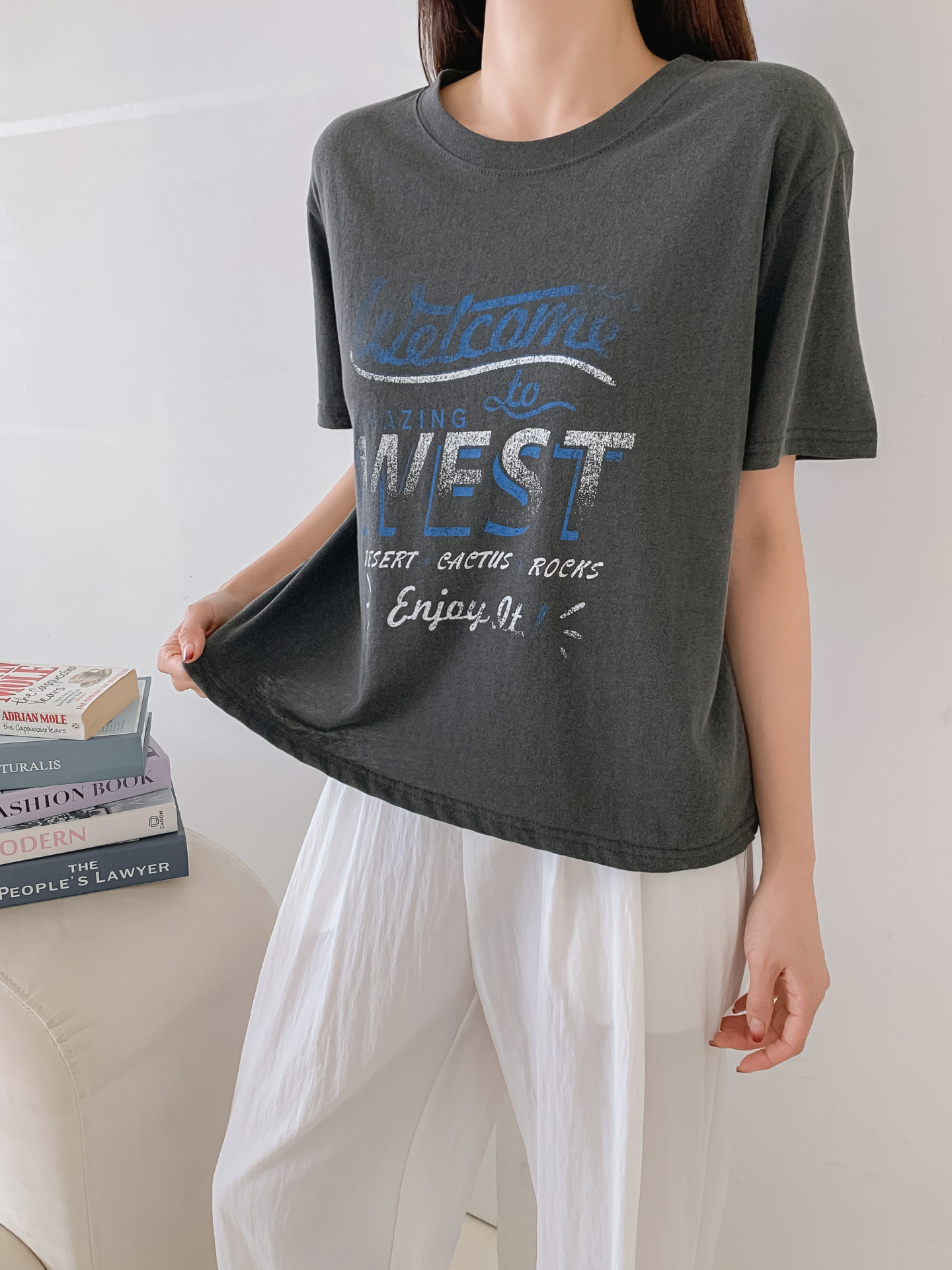 コットンラウンドネックルーズ半袖ロゴTシャツ | 詳細画像7