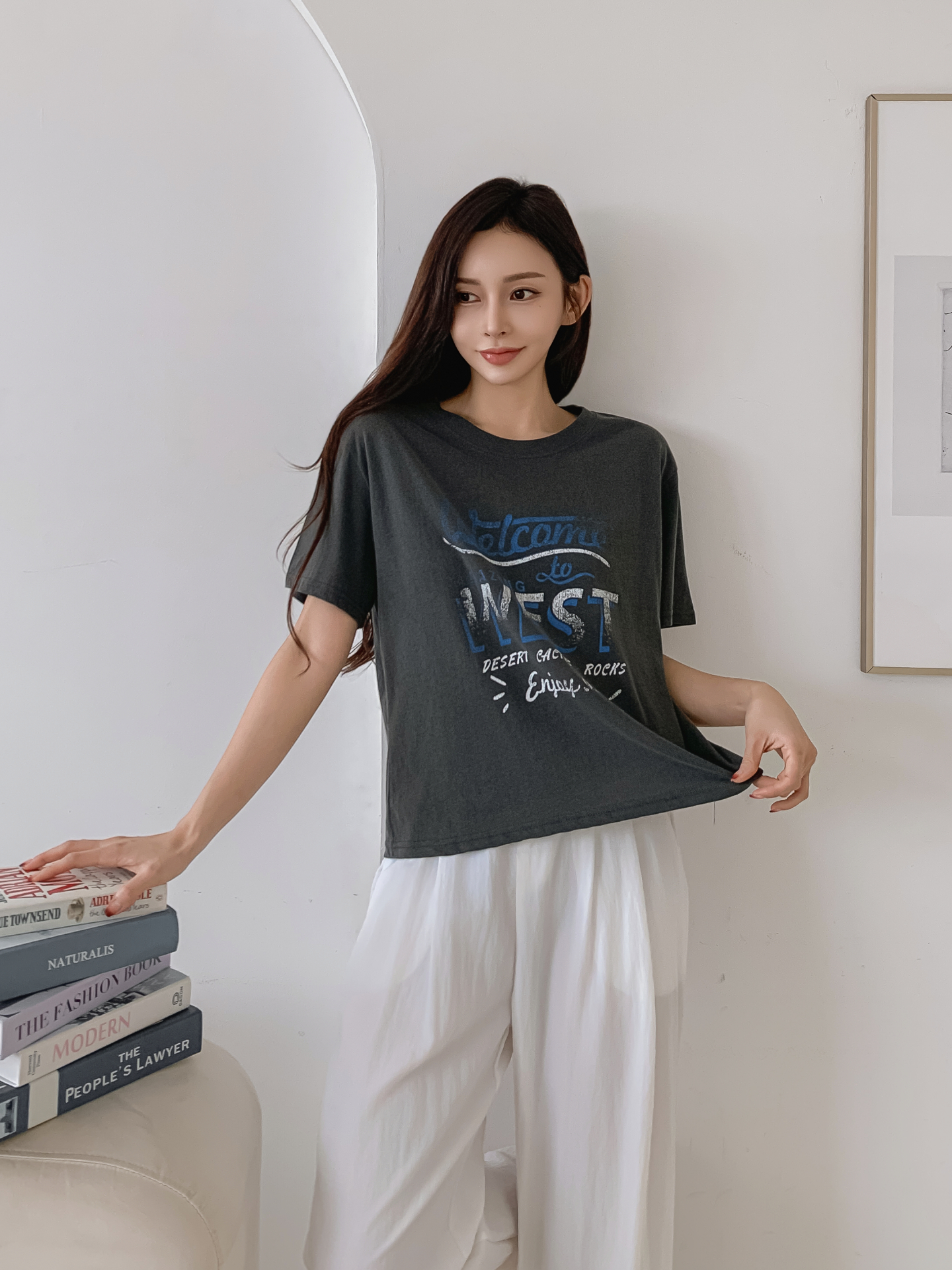 コットンラウンドネックルーズ半袖ロゴTシャツ | 詳細画像8