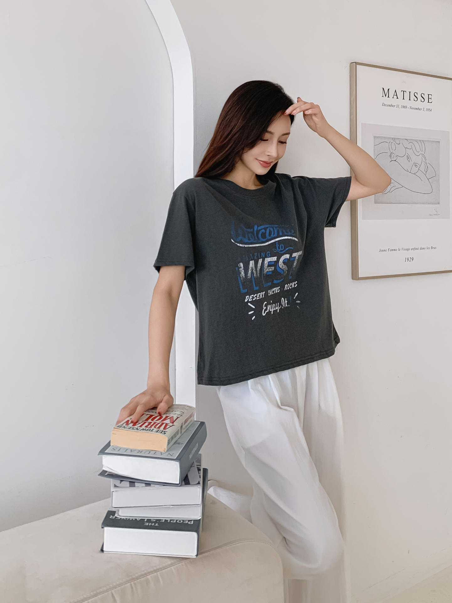 コットンラウンドネックルーズ半袖ロゴTシャツ | 詳細画像12