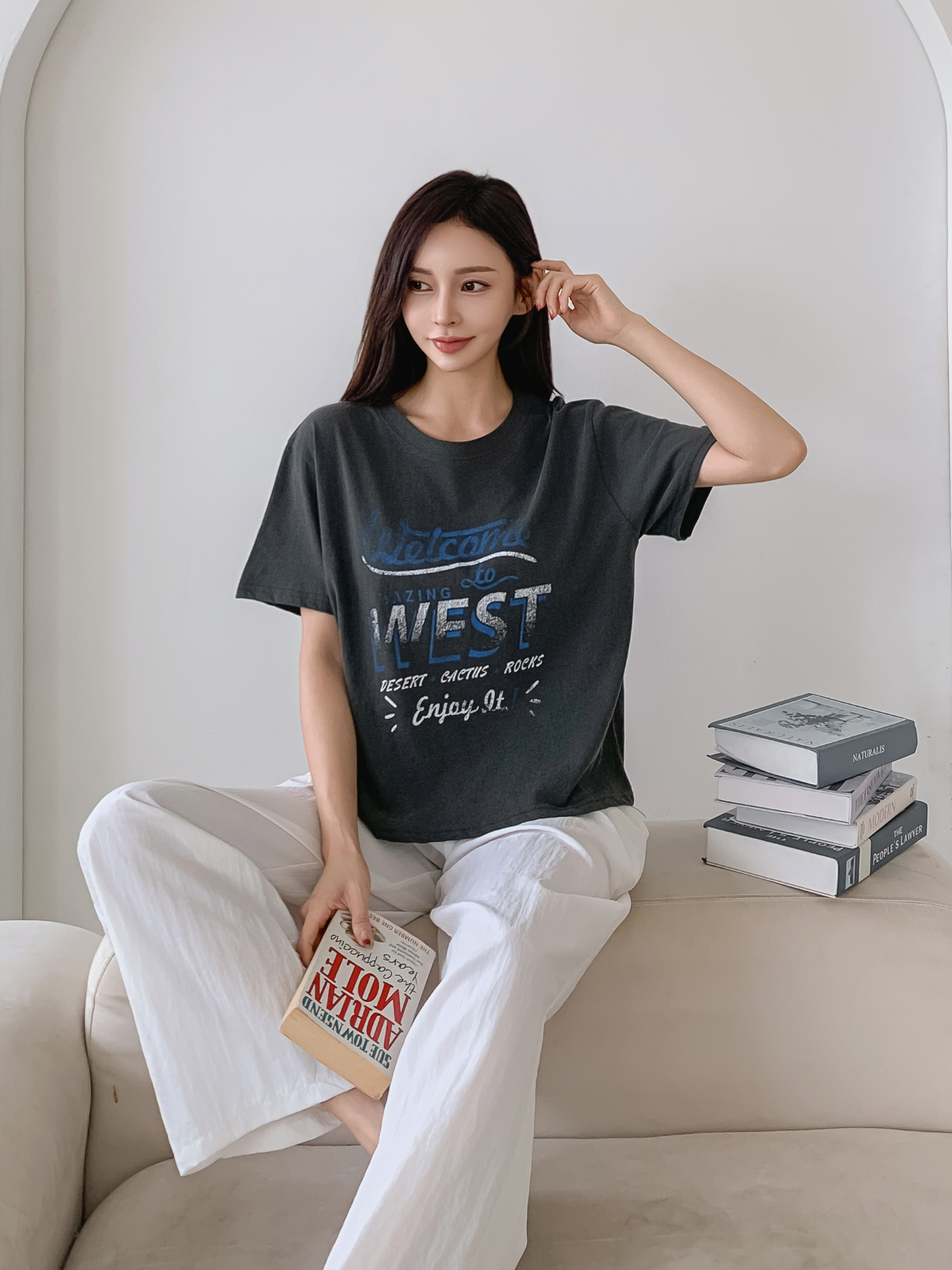 コットンラウンドネックルーズ半袖ロゴTシャツ | 詳細画像13