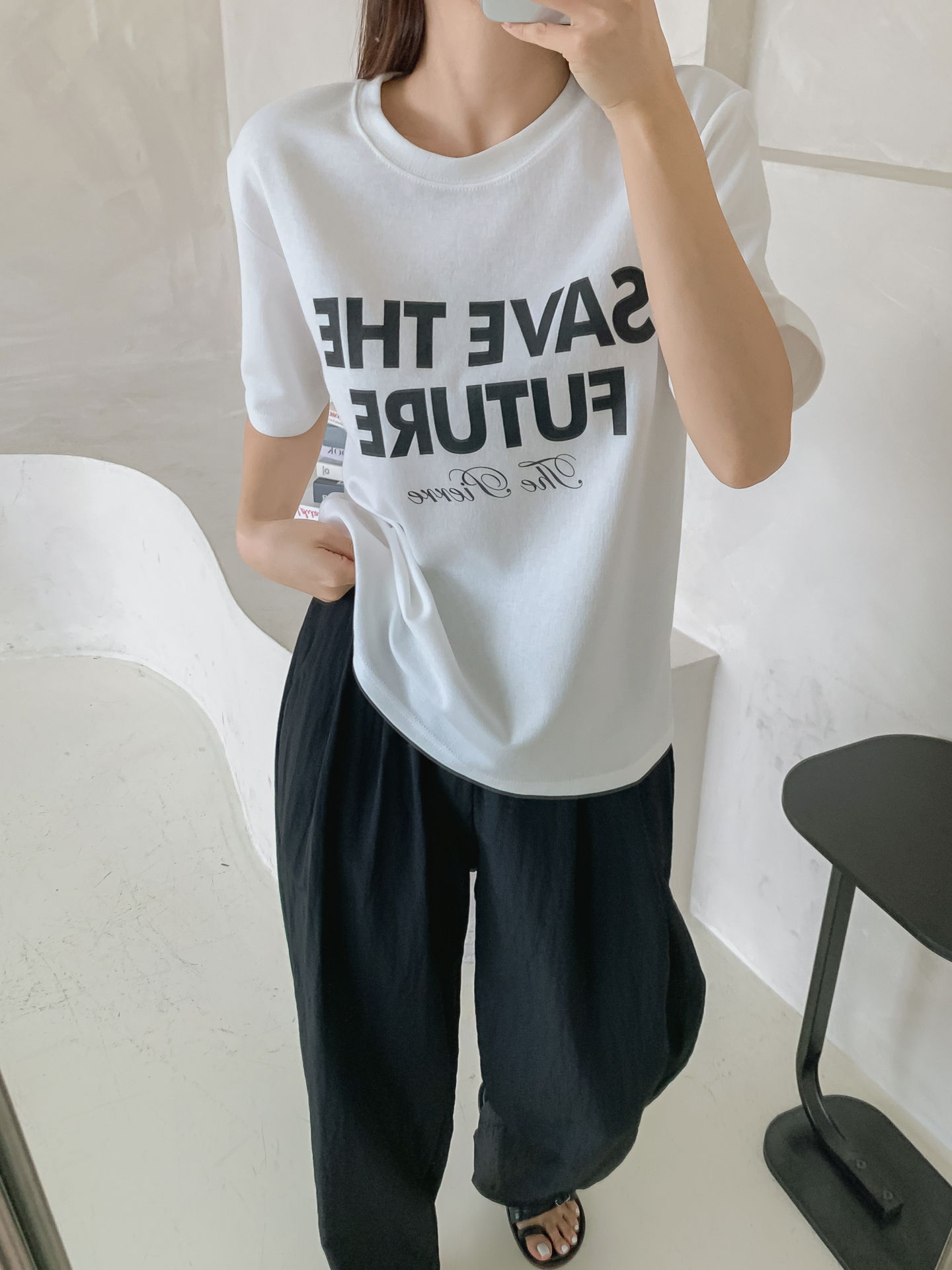 ラウンドネック半袖レタリングTシャツ | 詳細画像30