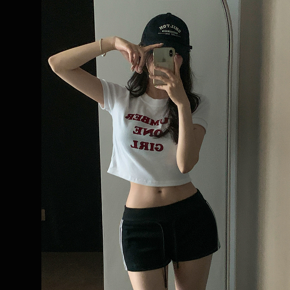 Tシャツ(半袖/袖なし) vaultroom KEY RABBIT MINI CROPPED TEE 無地半袖クロップド丈TシャツチビTミニTシャツトレンド (Tシャツ