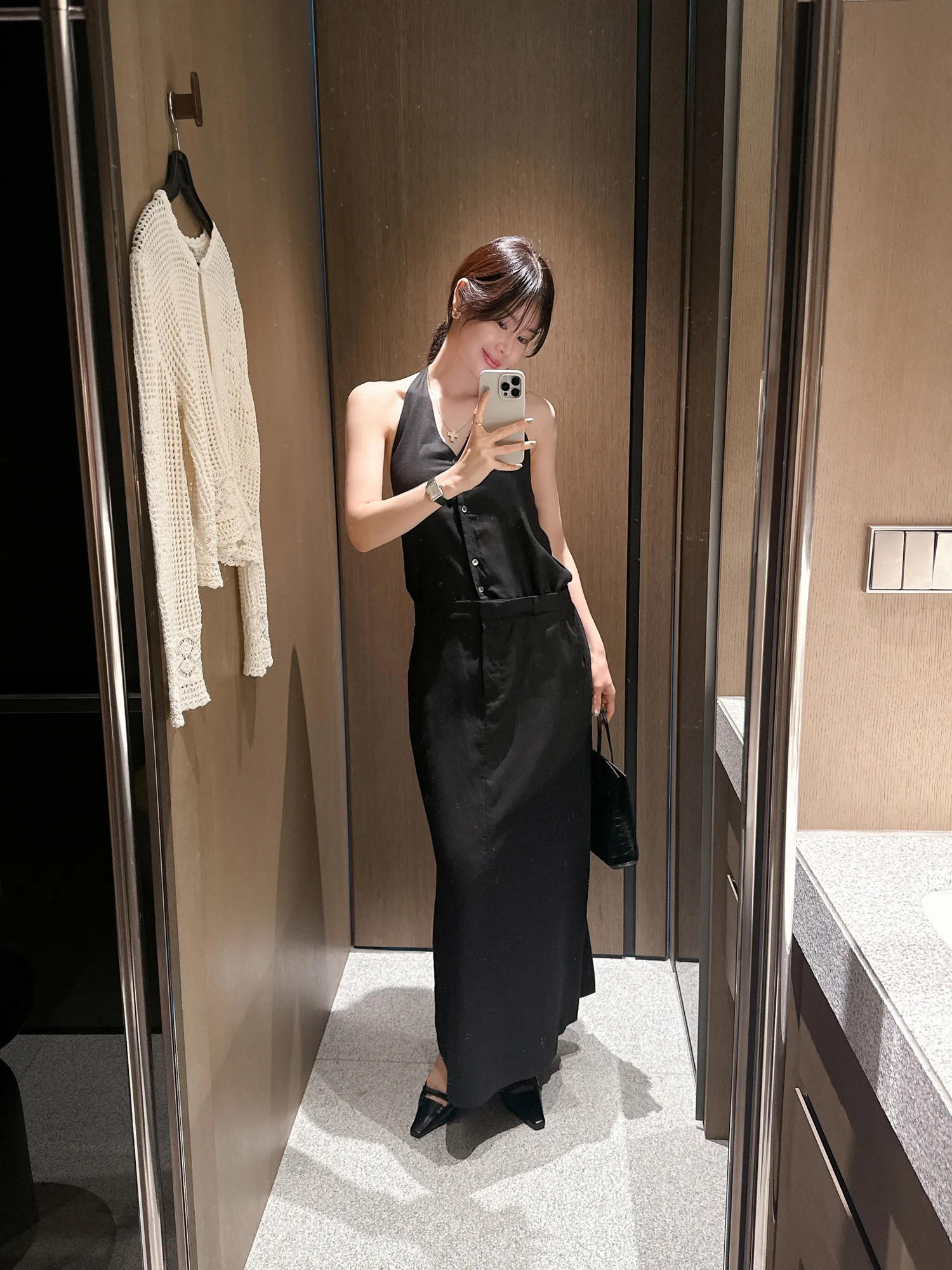 ホルターネックロングボタンスリットバックレスノースリワンピース | partysu | 詳細画像1