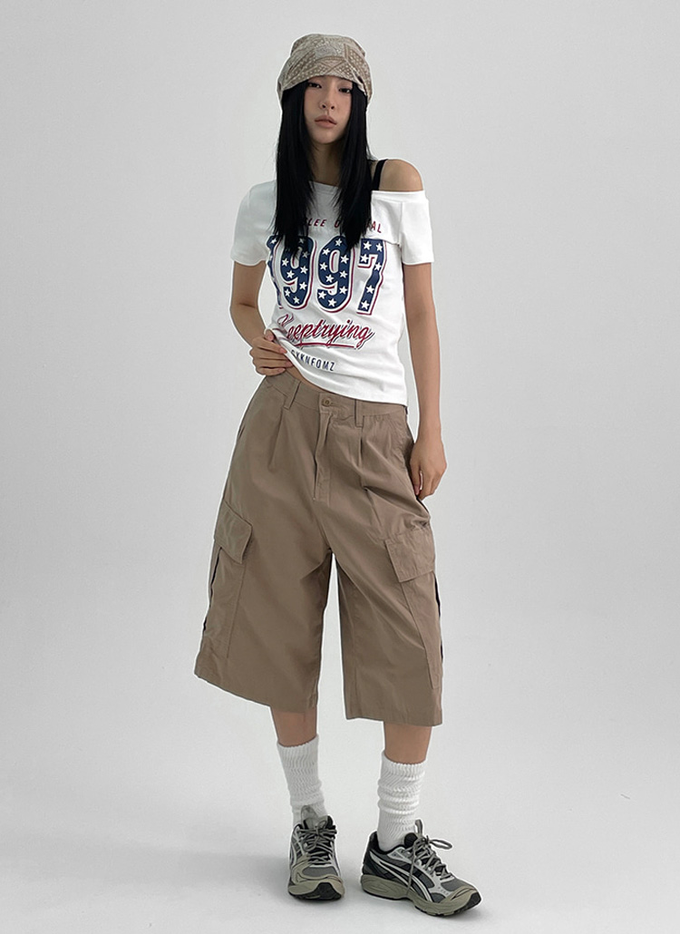 コットンカーゴバミューダワイドパンツショートパンツ