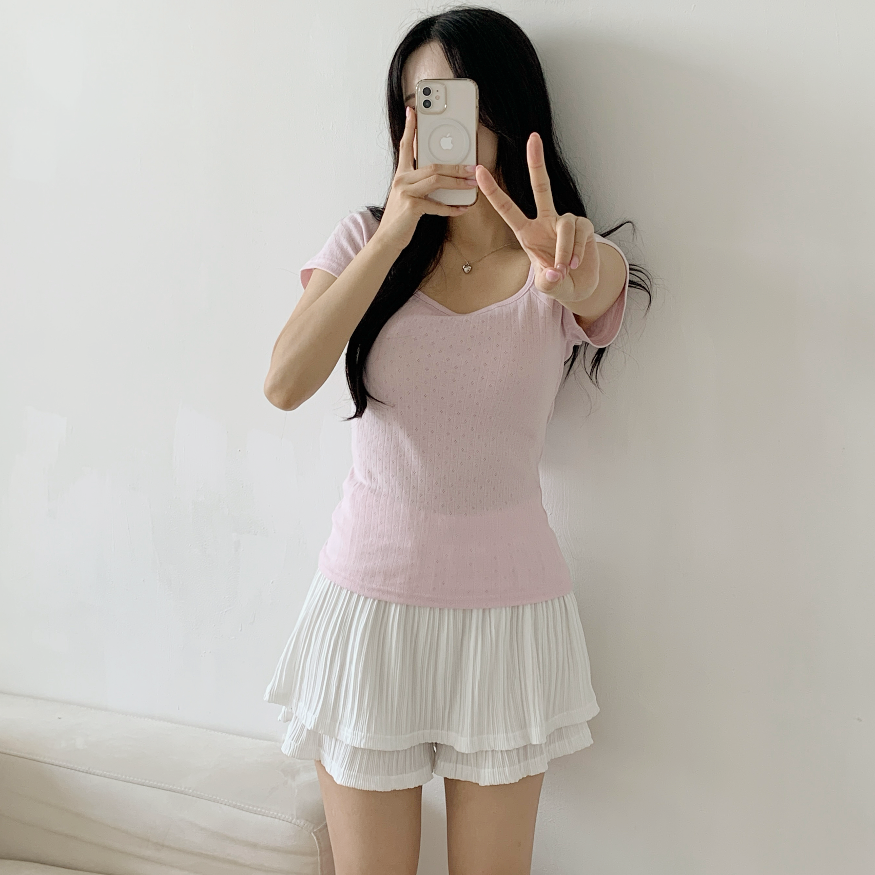 パンチングスクエアネックベーシック半袖カラーTシャツ | 詳細画像4