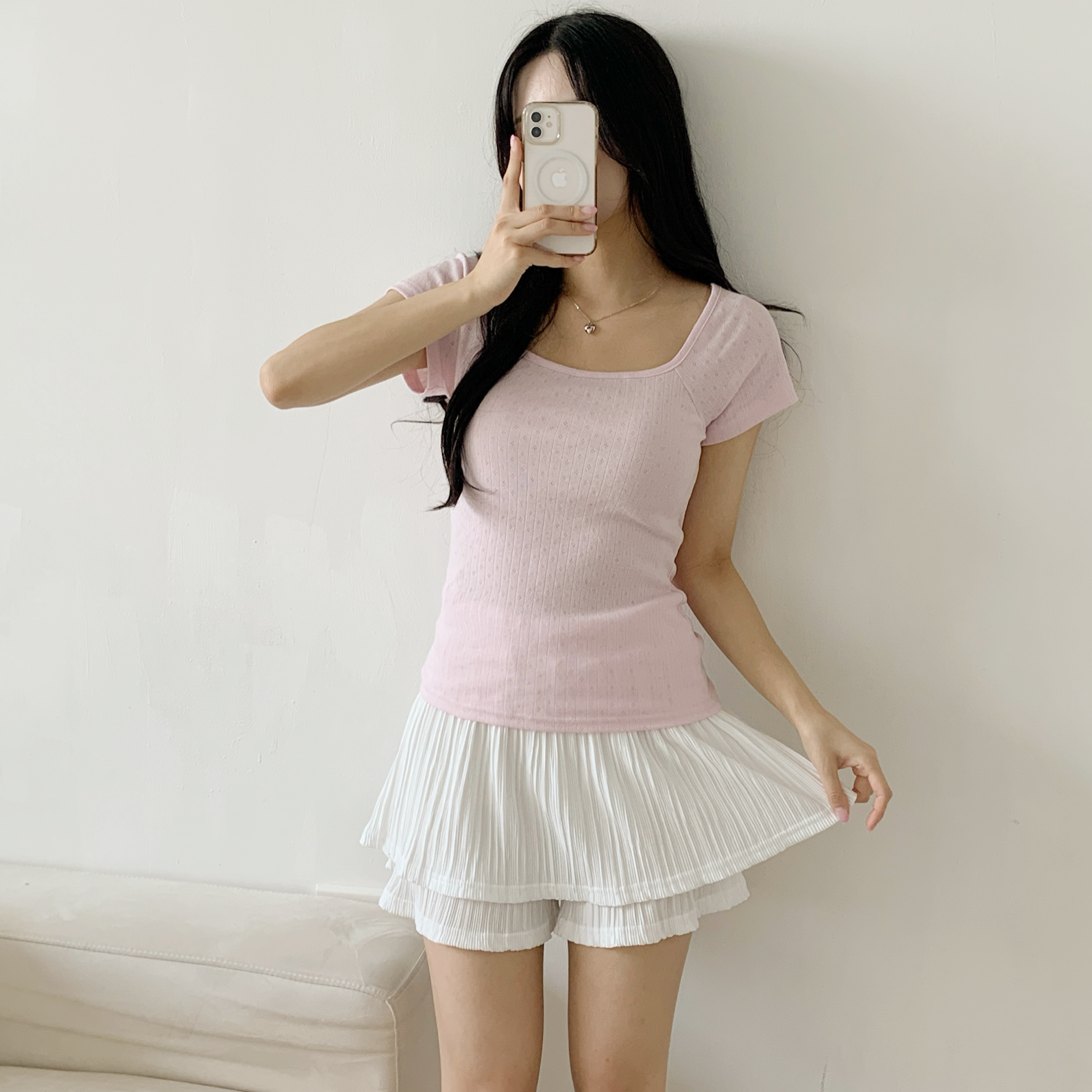 パンチングスクエアネックベーシック半袖カラーTシャツ | 詳細画像6