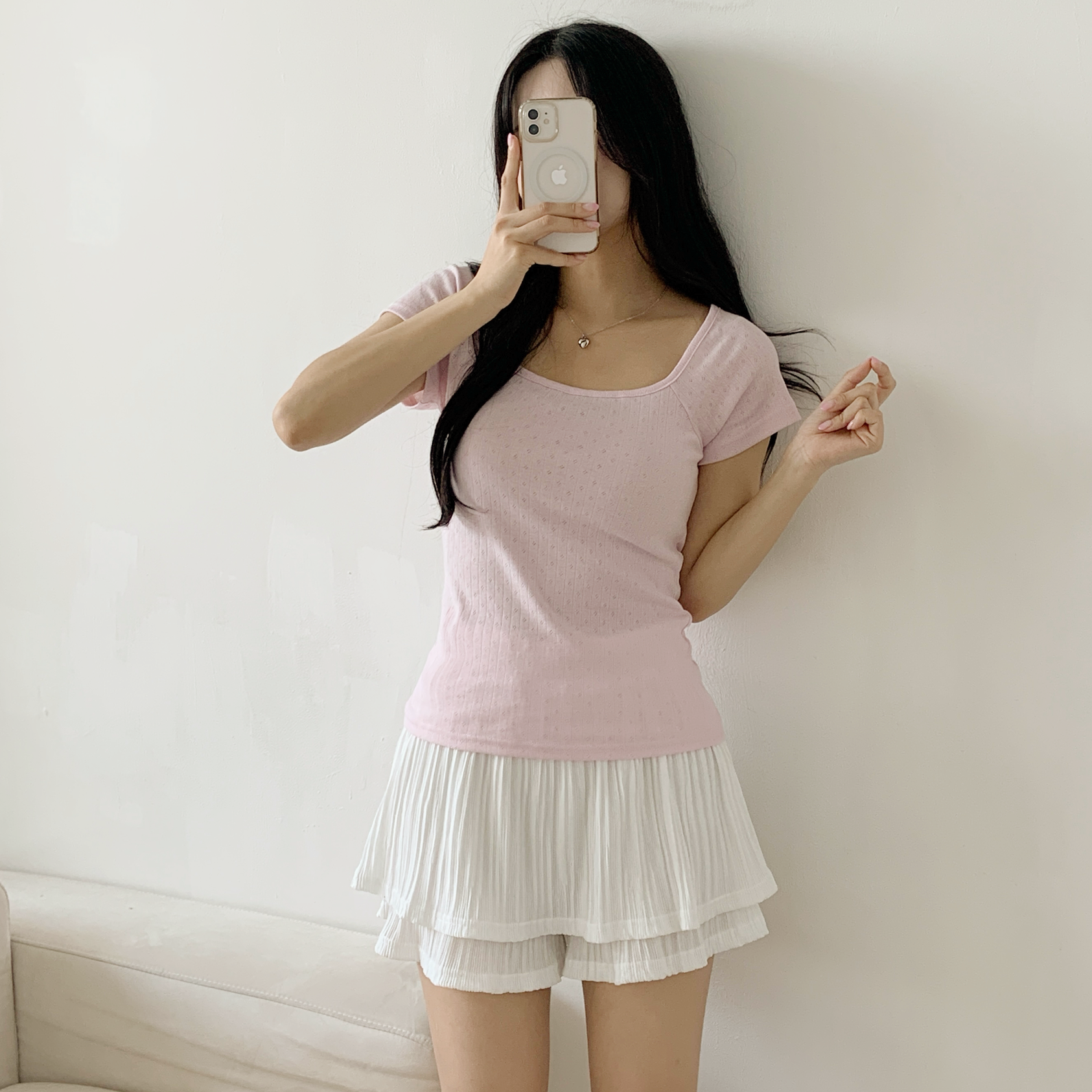 パンチングスクエアネックベーシック半袖カラーTシャツ | 詳細画像7