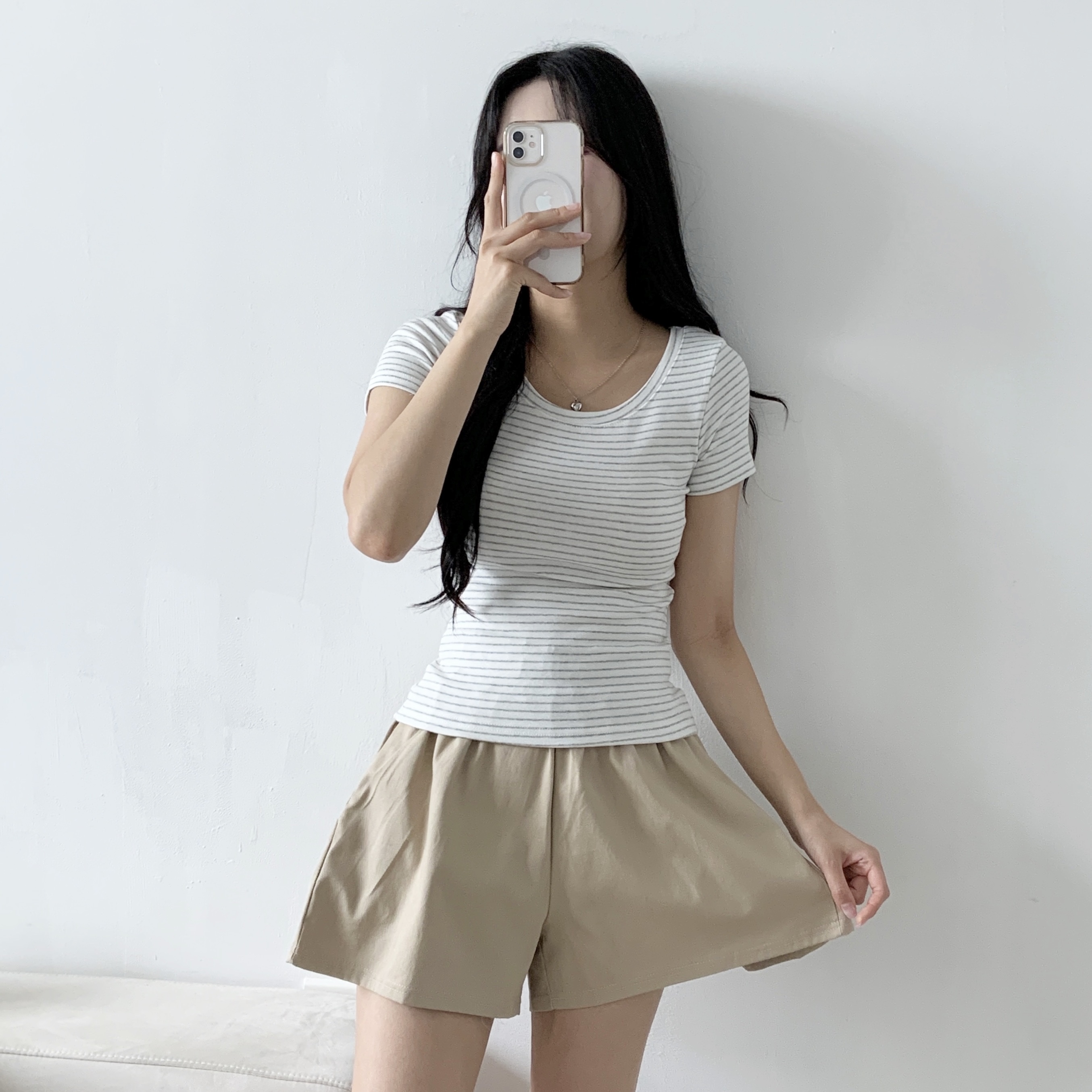 Uネックスリム半袖ボーダーTシャツ | 詳細画像18