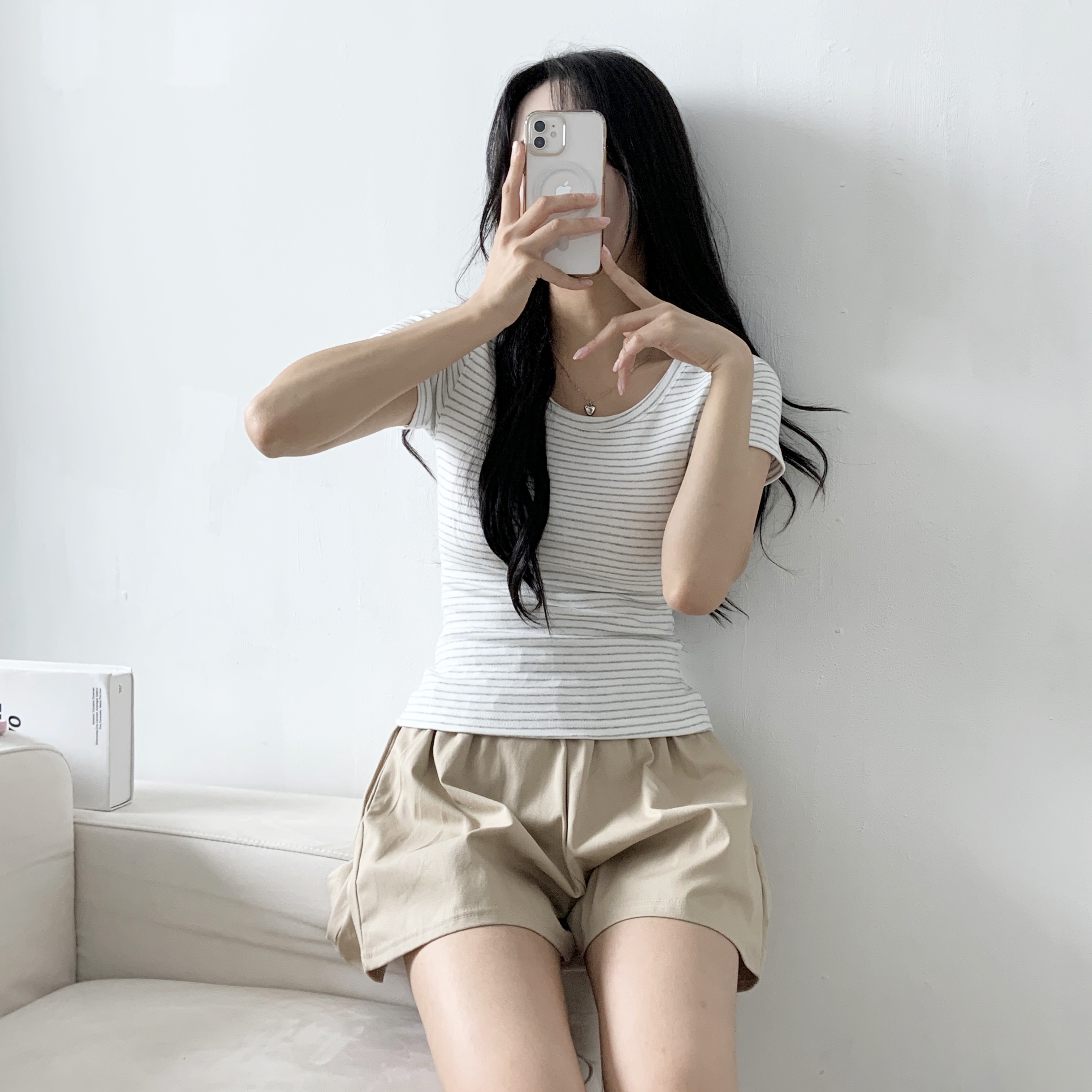 Uネックスリム半袖ボーダーTシャツ | 詳細画像19