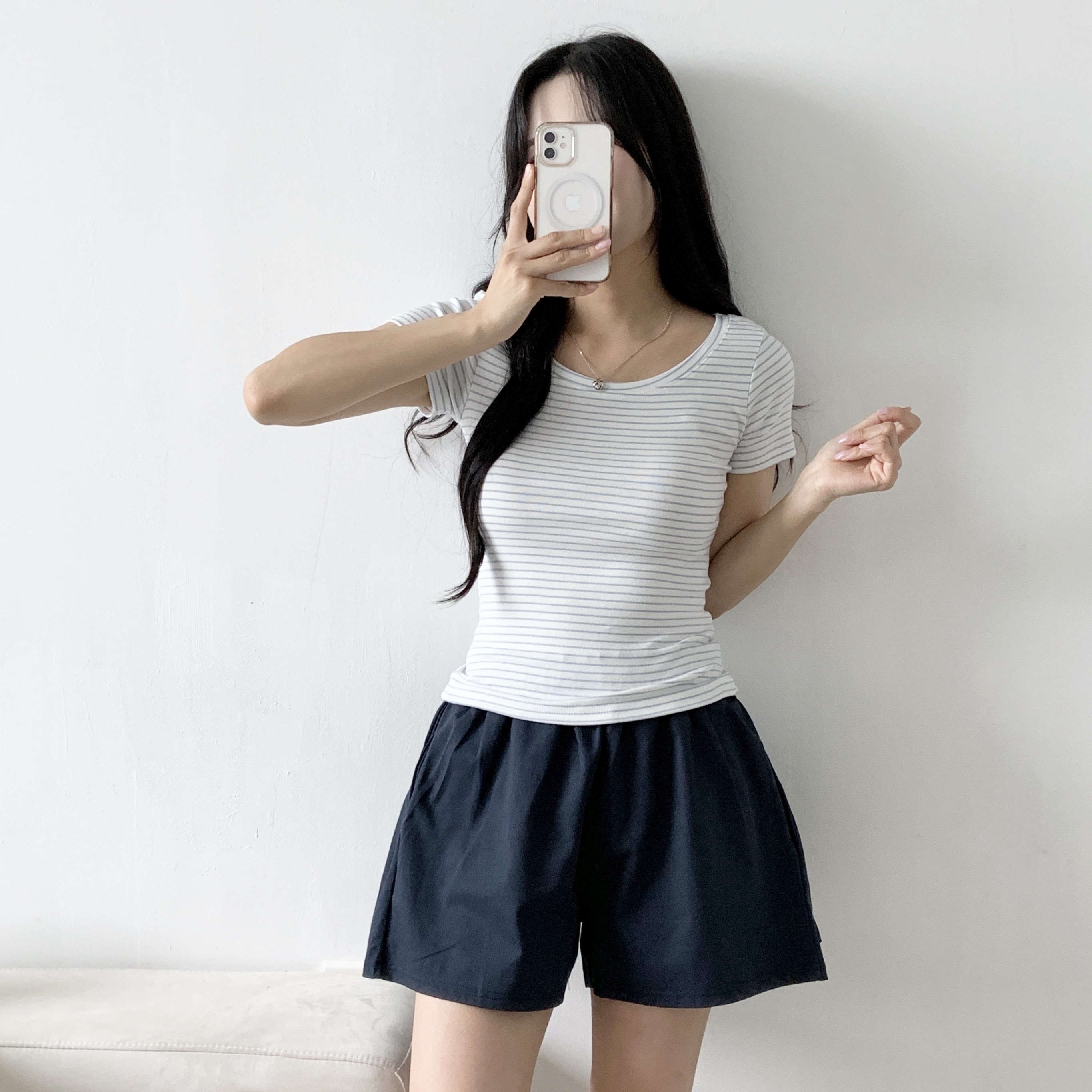 Uネックスリム半袖ボーダーTシャツ | 詳細画像7