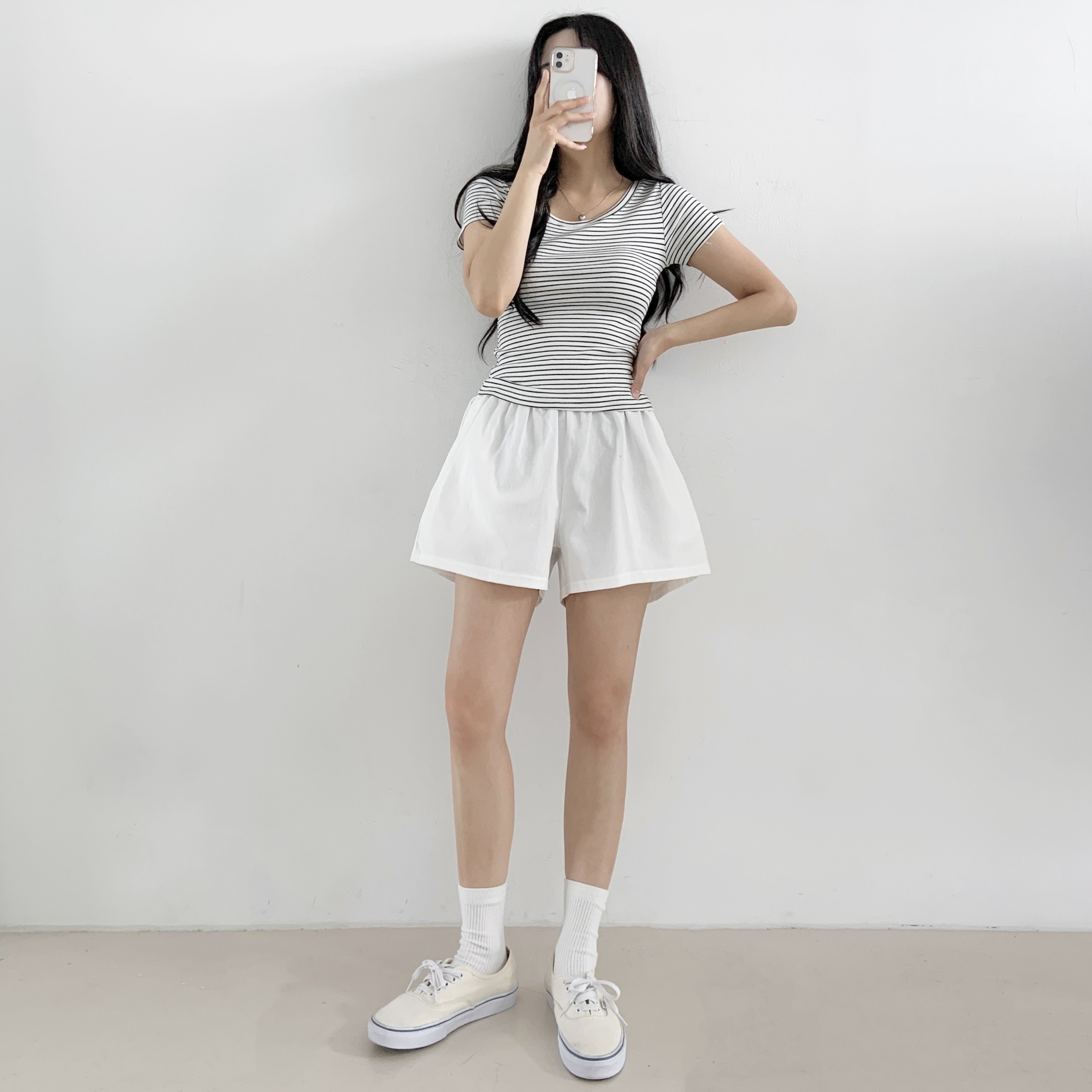 Uネックスリム半袖ボーダーTシャツ | 詳細画像10