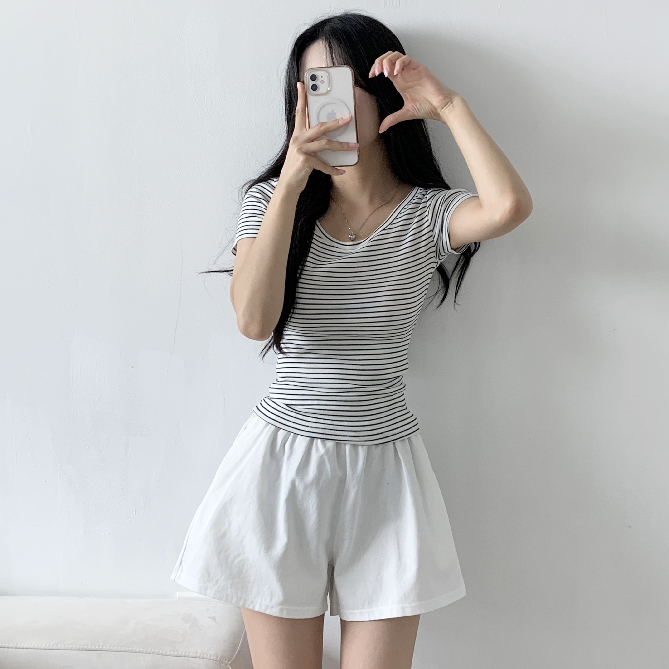 Uネックスリム半袖ボーダーTシャツ | 詳細画像14