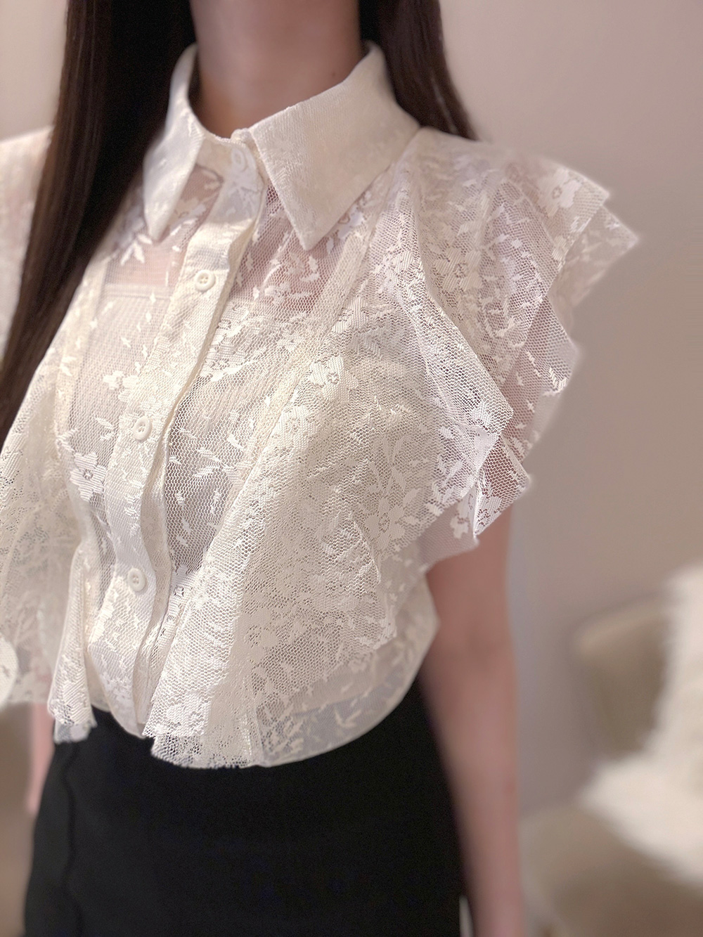 カラーダブルラッフルレースブラウス | 詳細画像4