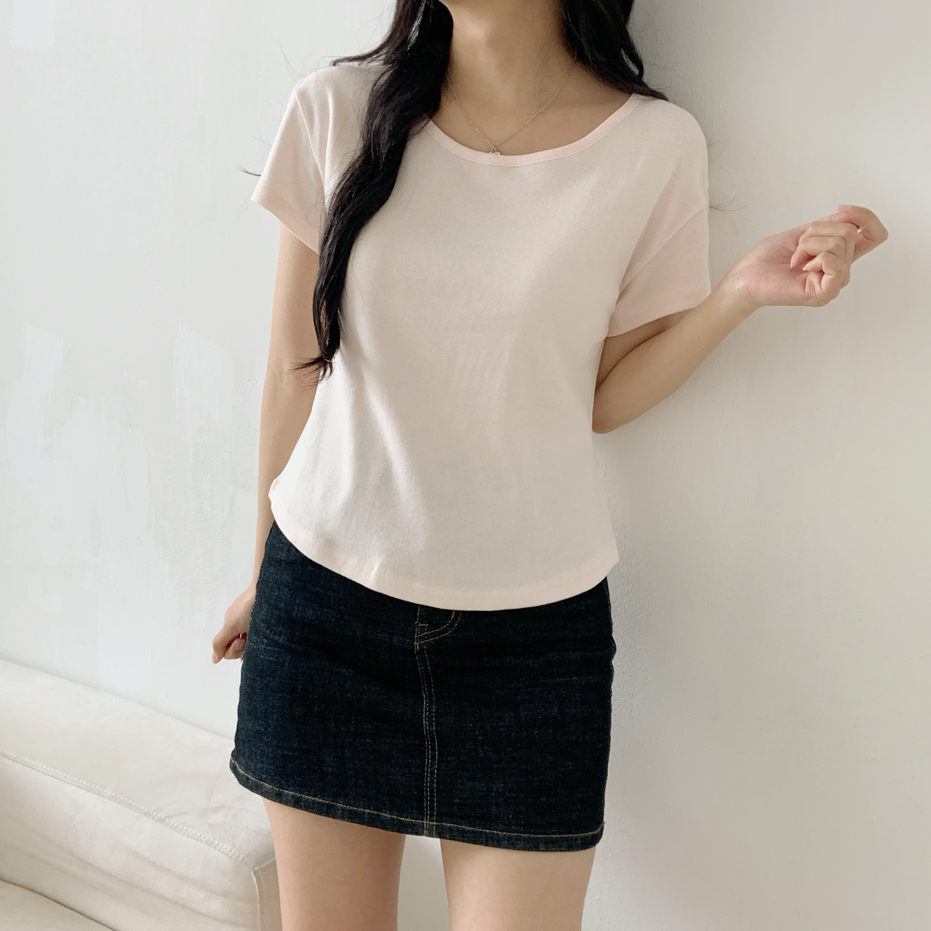コットンUネックシンプルベーシック半袖無地Tシャツ | 詳細画像13