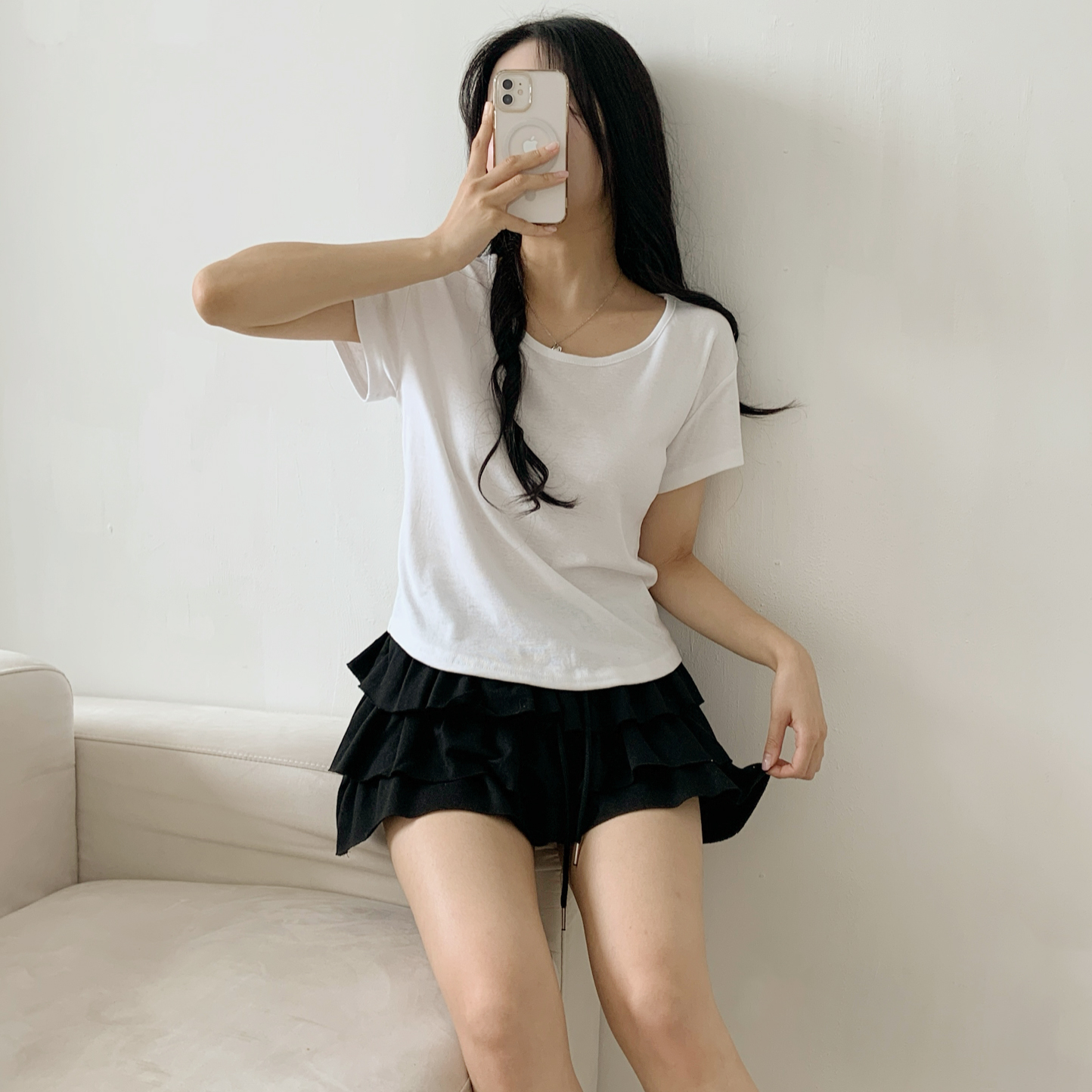 コットンUネックシンプルベーシック半袖無地Tシャツ | 詳細画像6