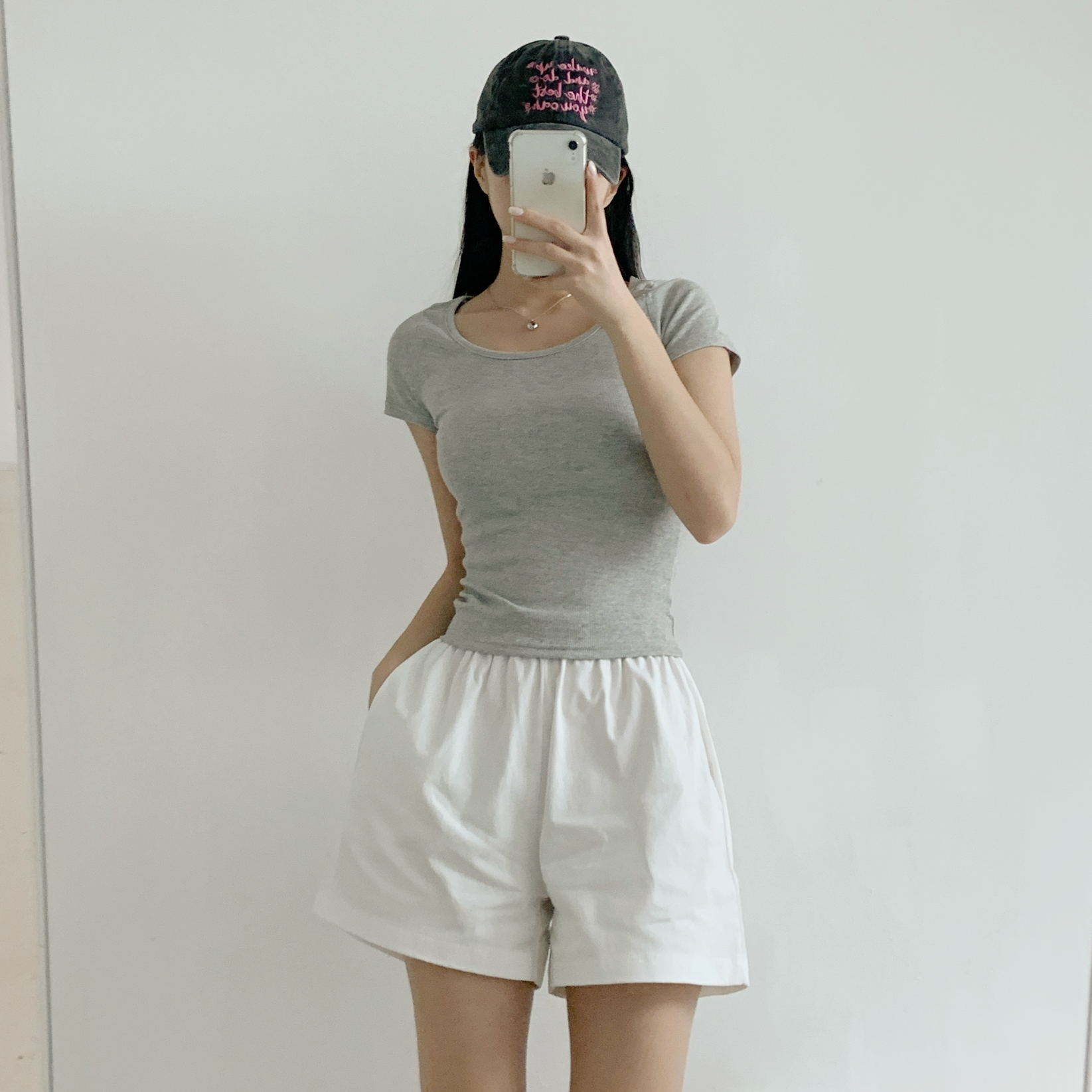 リブラウンドネックシンプルベーシックスリム半袖Tシャツ | 詳細画像11