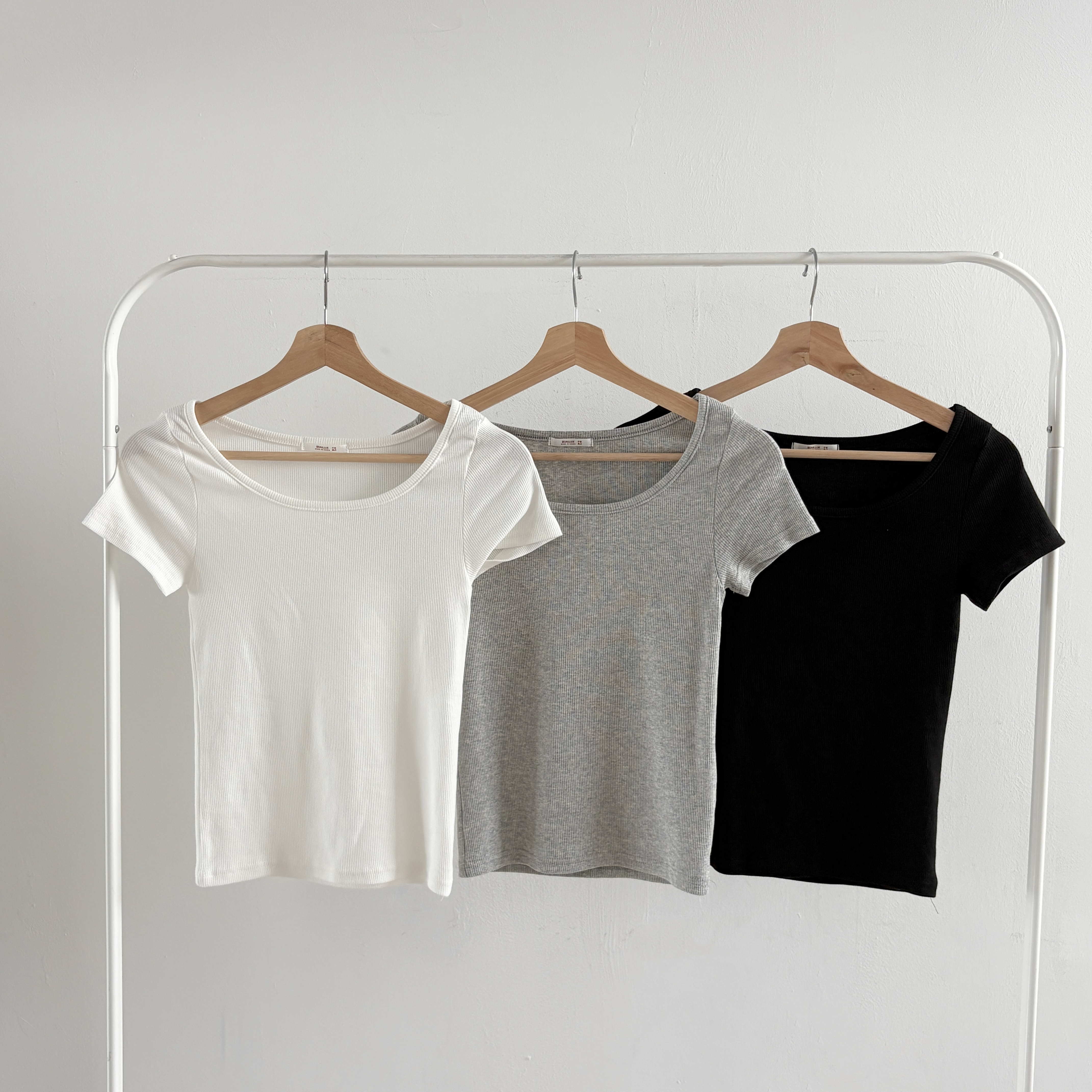 リブラウンドネックシンプルベーシックスリム半袖Tシャツ | 詳細画像3