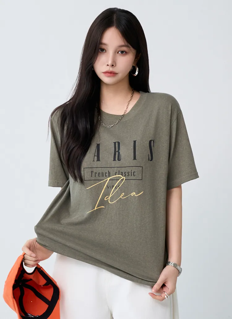 コットンラウンドネックベーシックシンプルプリントTシャツ | pippin | 詳細画像1