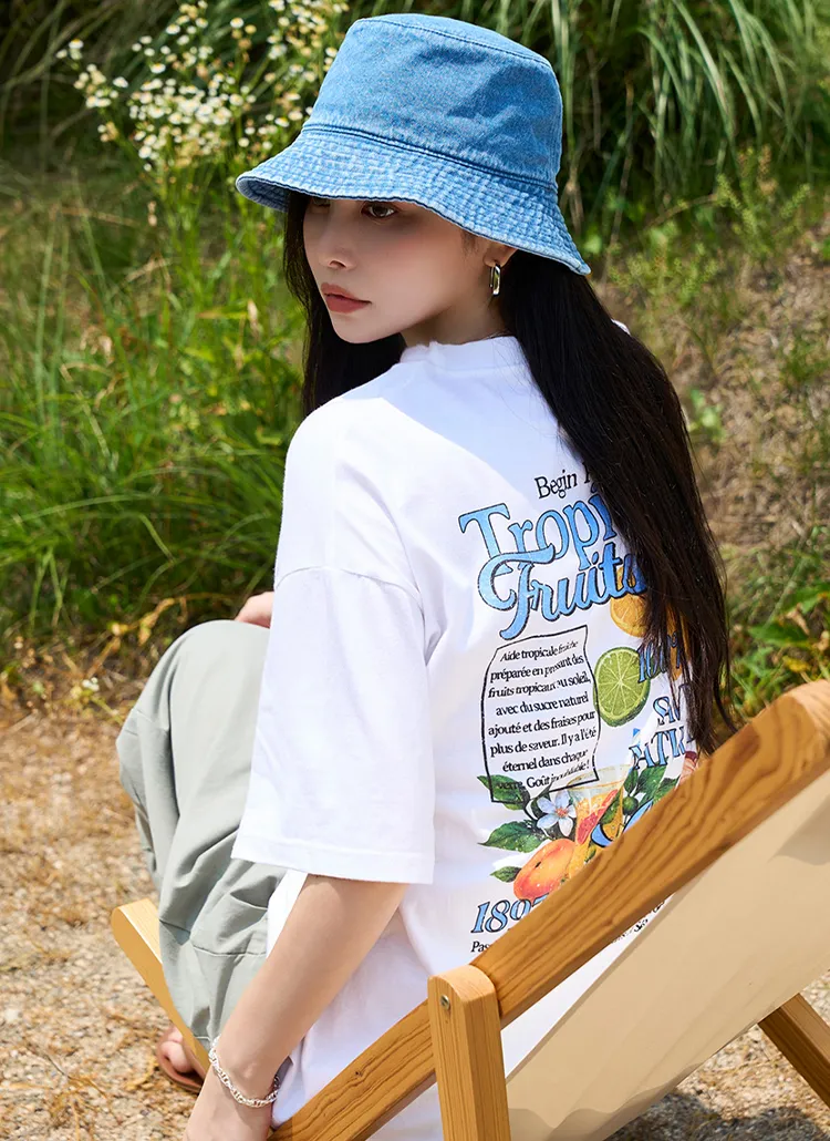 コットンラウンドネック半袖ルーズバックプリントTシャツ | pippin | 詳細画像1