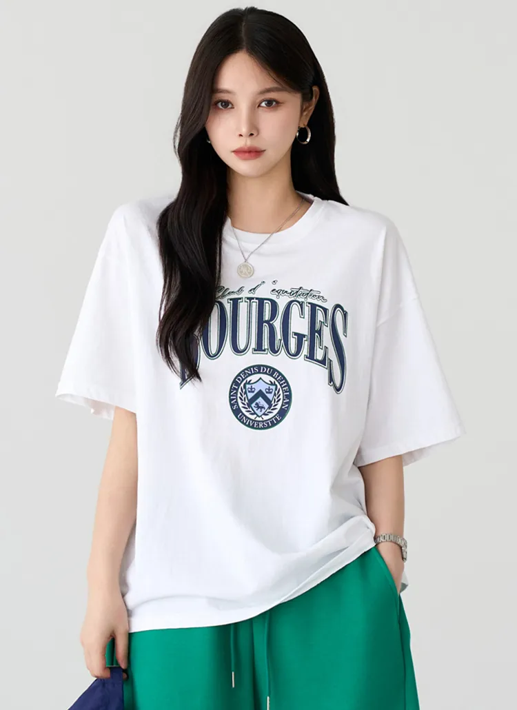 コットンラウンドネック半袖ルーズプリントTシャツ | pippin | 詳細画像1