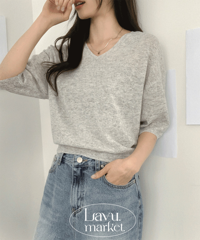 Vネッククロップドルーズ半袖夏ニット | レディースファッション通販