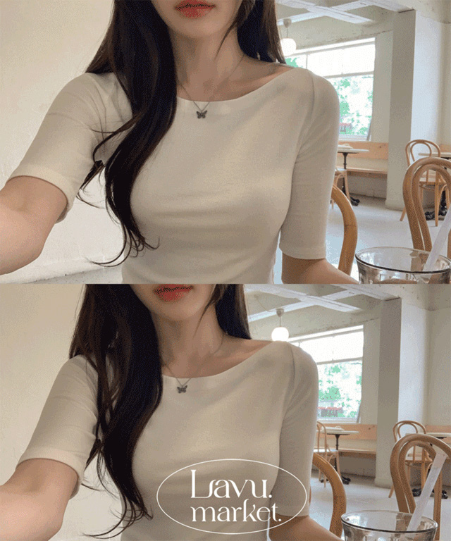 リブボートネック5分丈半袖Tシャツ | レディースファッション通販 - DHOLIC