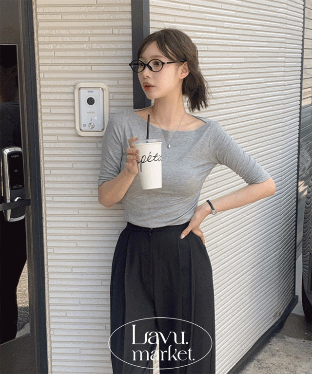 リブボートネック5分丈半袖Tシャツ | レディースファッション通販 - DHOLIC