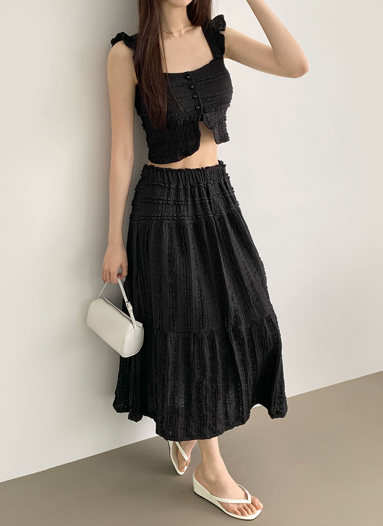 カップ付ゴムティアードロングAラインセットアップスカート