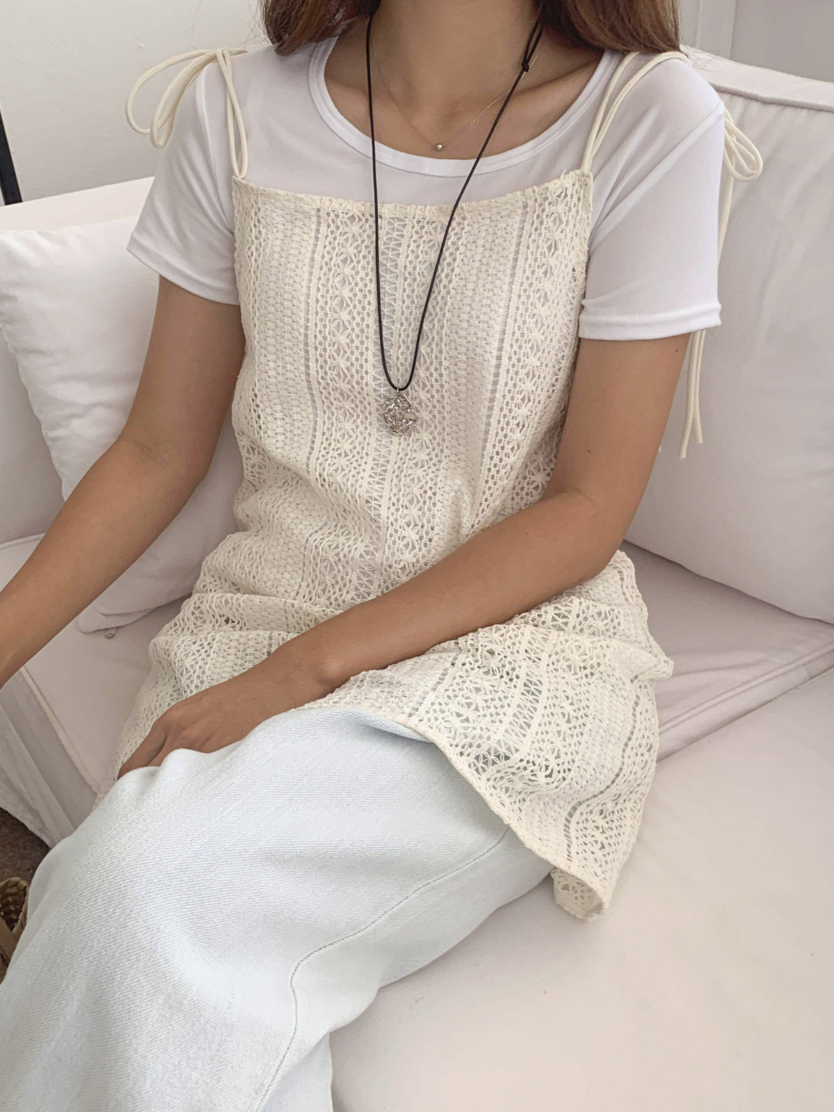 シースルーリボンロングTシャツビスチェアンサンブル | 詳細画像10