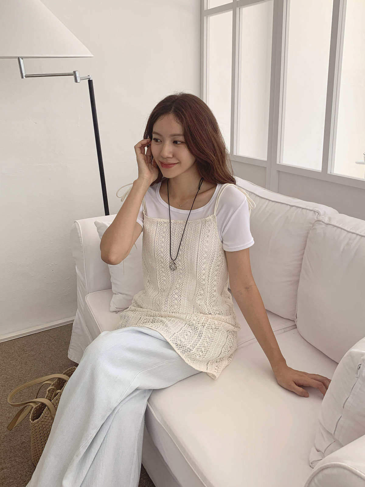 シースルーリボンロングTシャツビスチェアンサンブル | 詳細画像11