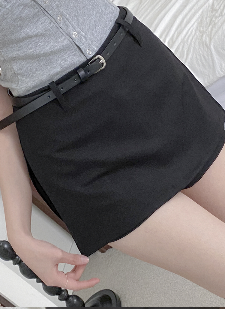 ベルト付ジップアップレイヤード風ショートスカートパンツショート