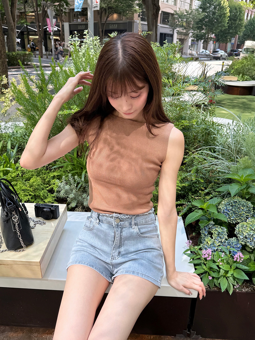 ボートネックリブノースリーブトップス | レディースファッション通販