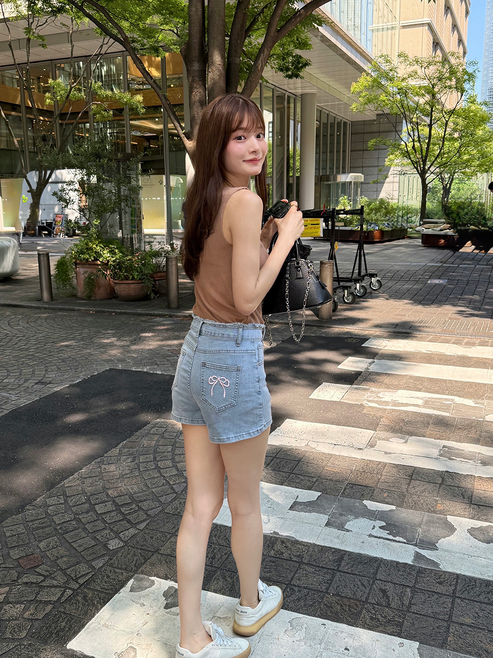 バックリボン刺繍ショートデニムパンツ | 詳細画像3