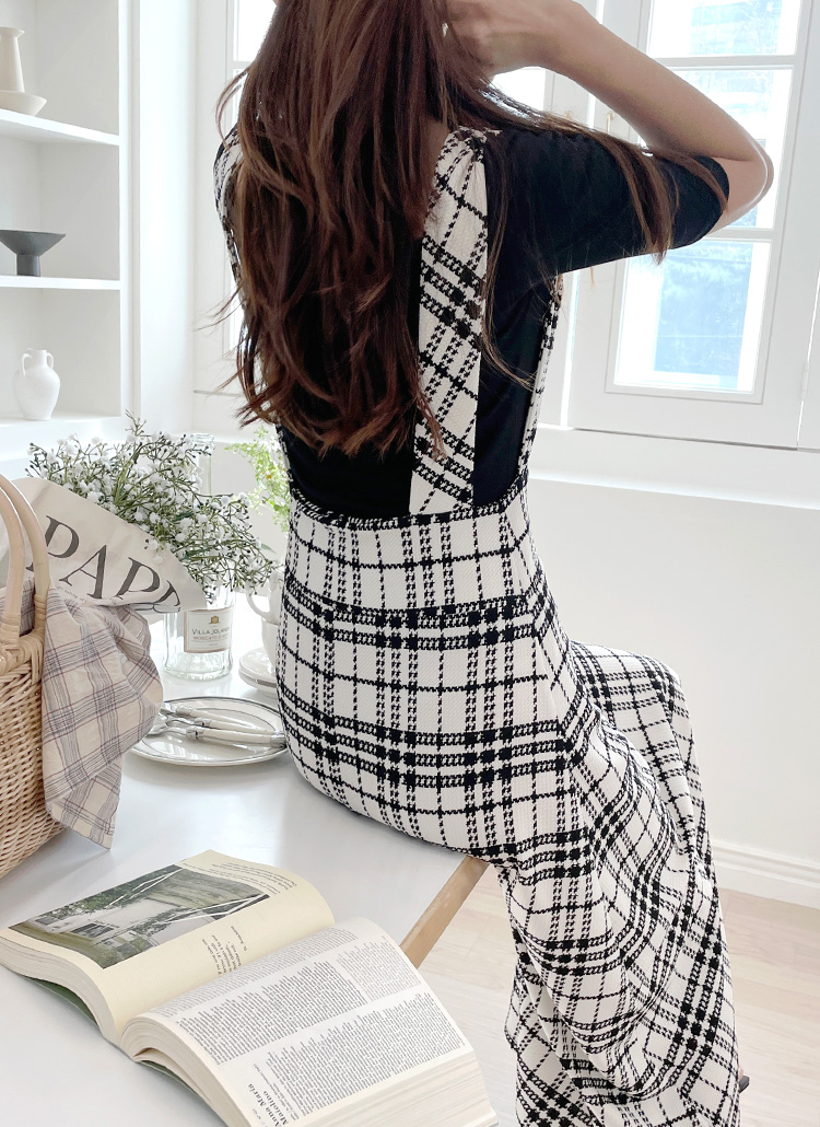 Vネックロングチェックノースリワンピース | レディースファッション