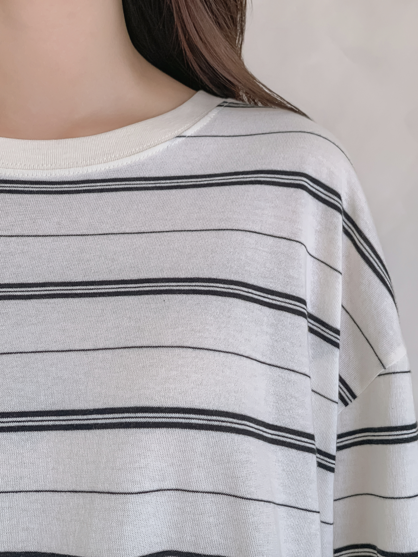 ラウンドネック長袖ボーダー配色Tシャツ | 詳細画像11
